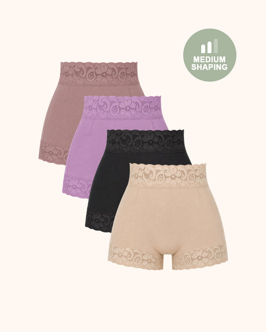 Shorts moldeadores cómodos de encaje con control de abdomen y realce de glúteos