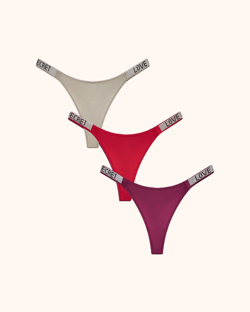 Womens Sexy Rhinestone Thongs 3-Pack