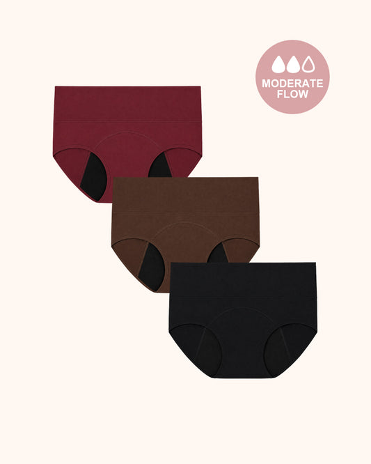 Leakproof High Waisted Menstrual Cotton Panties 3 Pack