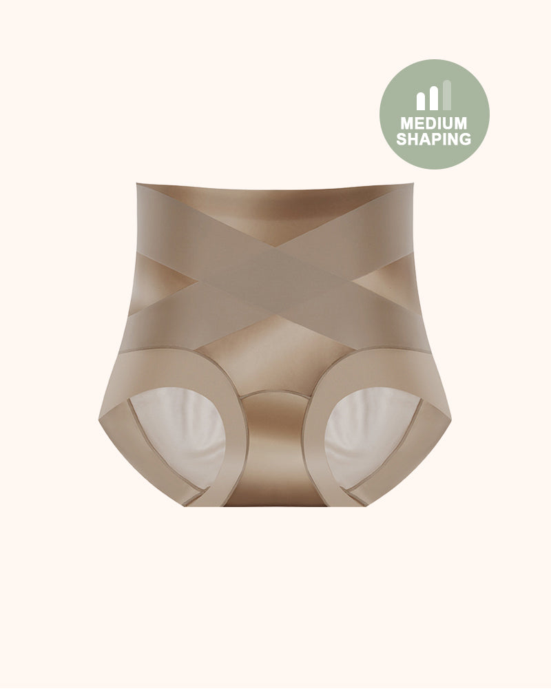 Silky High-Waisted Cross Front Tummy Control Shaping Panties