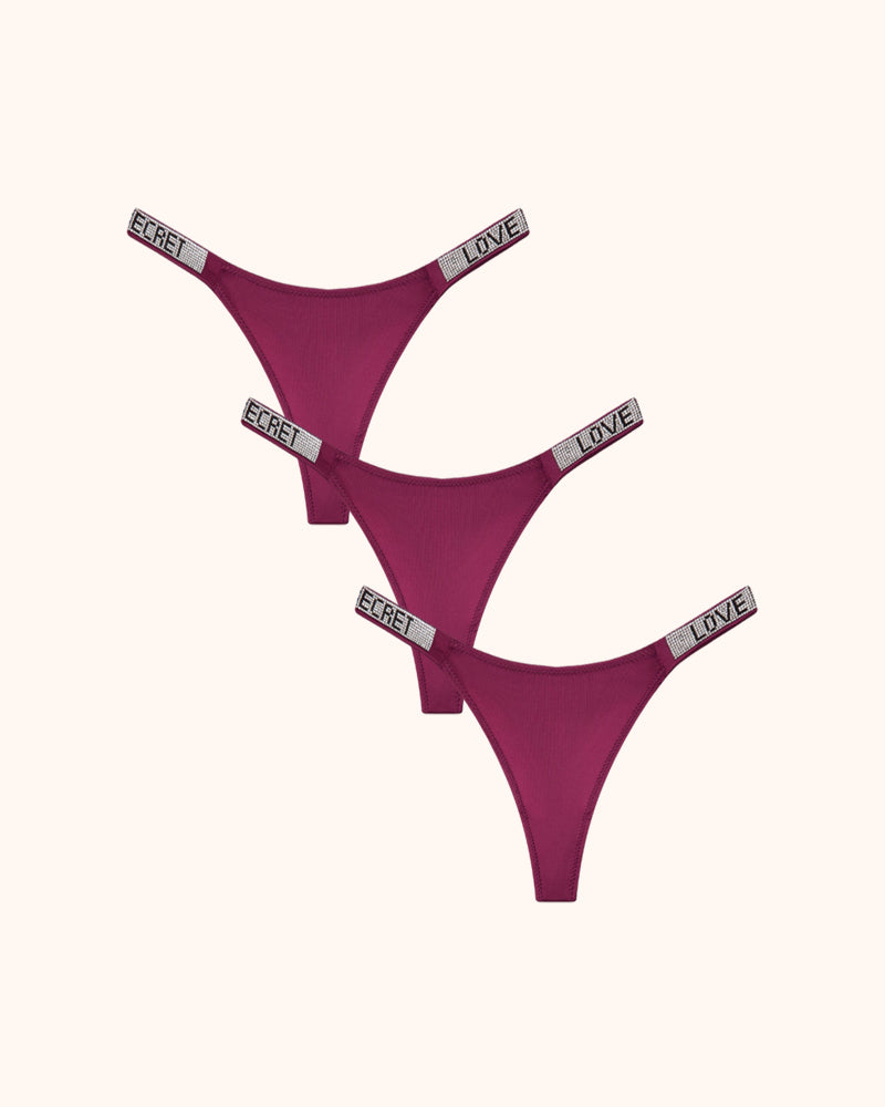 Womens Sexy Rhinestone Thongs 3-Pack