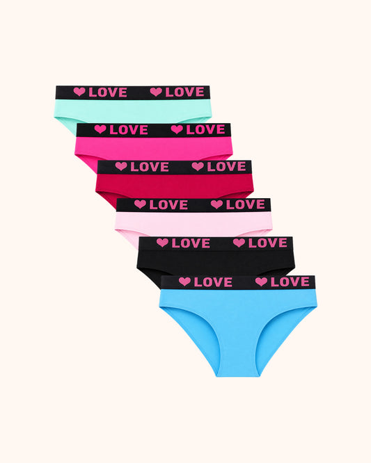 Bragas con cinta de letras lisas para mujer, paquete de 6, para uso diario
