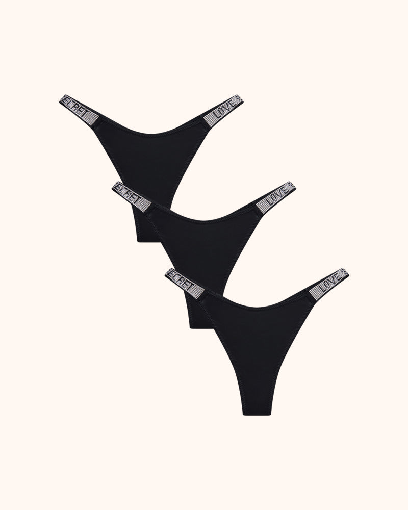 Womens Sexy Rhinestone Thongs 3-Pack