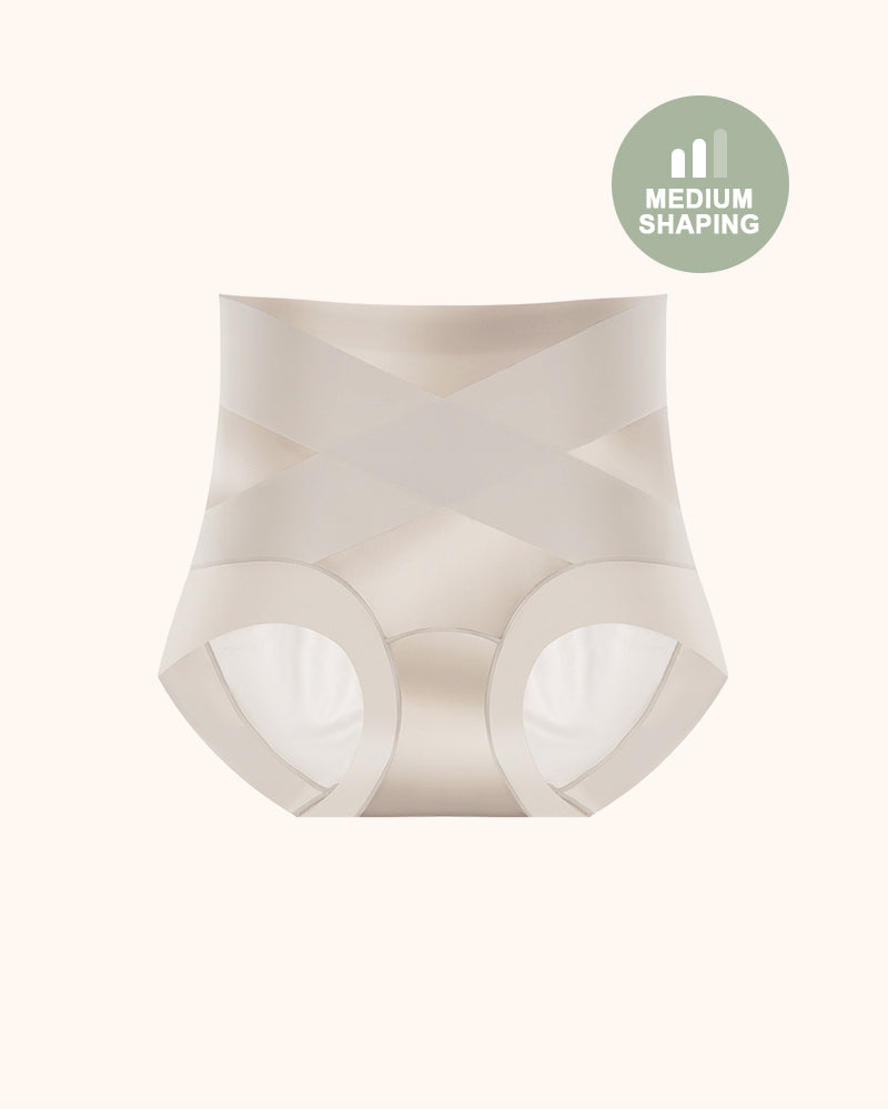 Silky High-Waisted Cross Front Tummy Control Shaping Panties