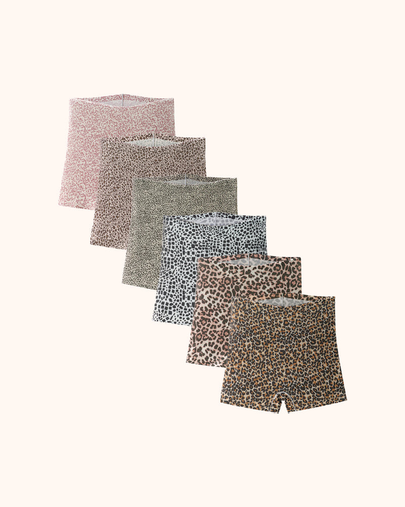 Leopard Seamless Mid-Rise Ice Silk Boyshorts 6-Pack