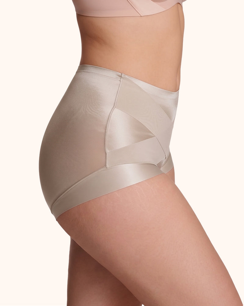 Silky High-Waisted Cross Front Tummy Control Shaping Panties
