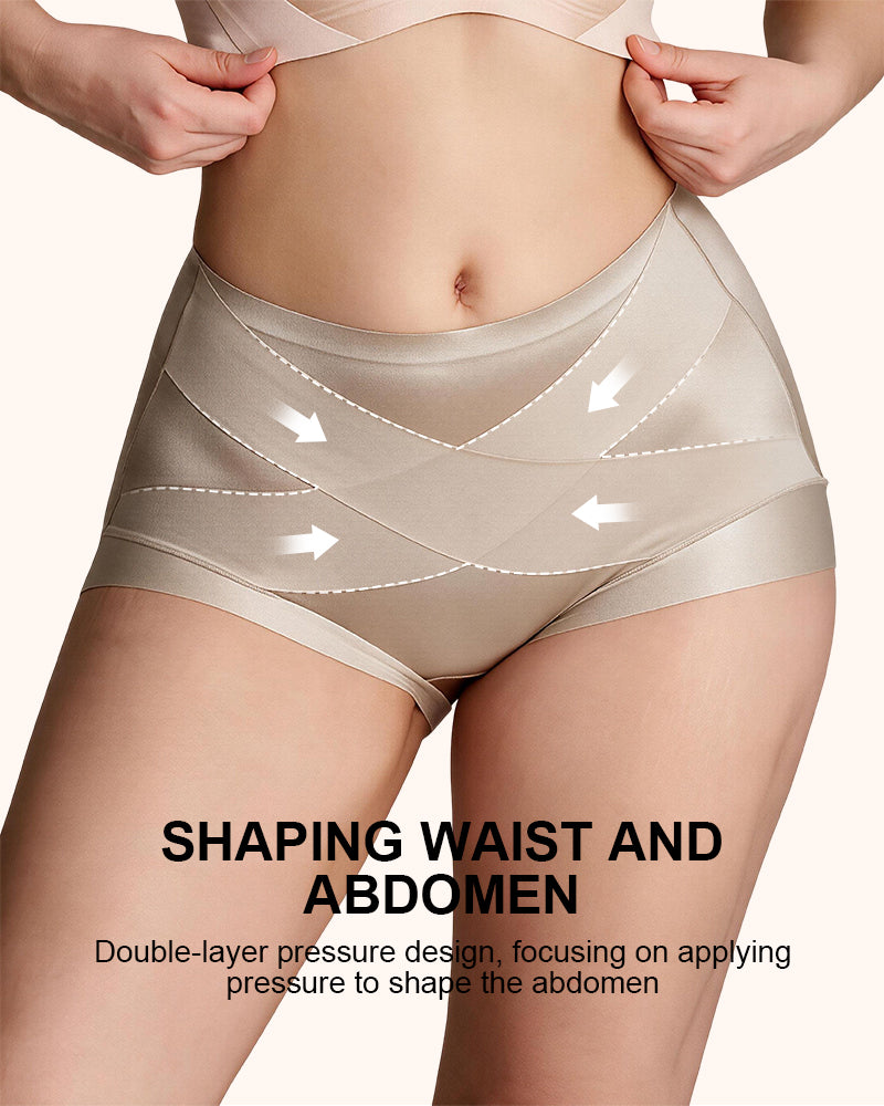 Silky High-Waisted Cross Front Tummy Control Shaping Panties