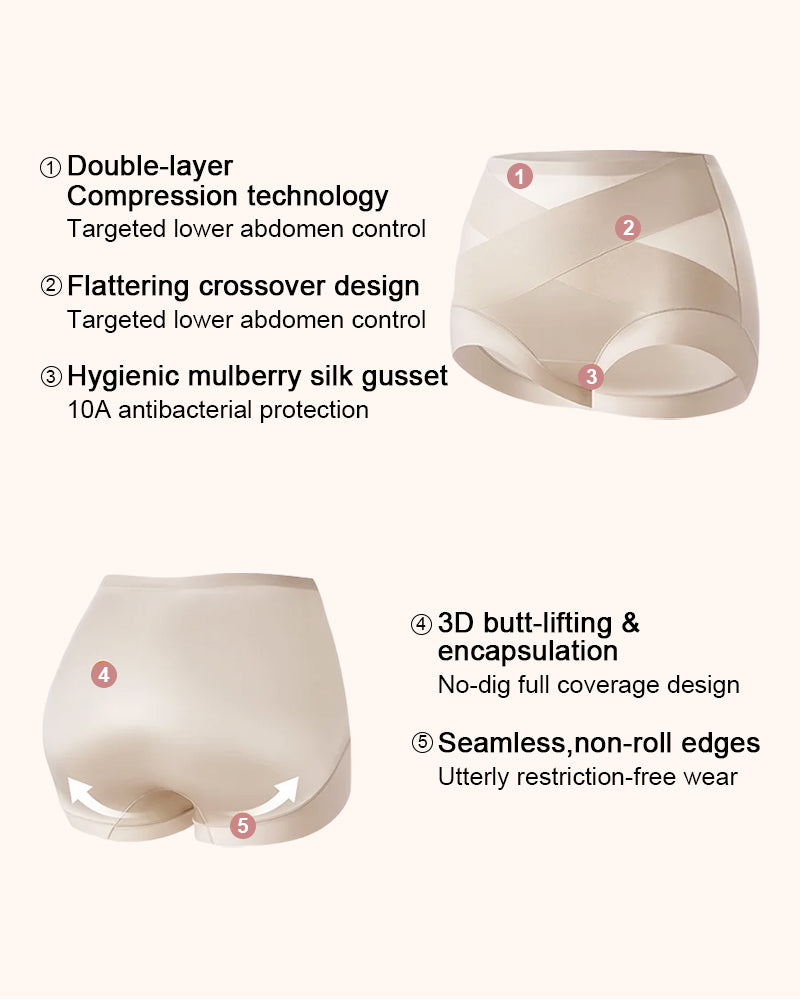 Silky High-Waisted Cross Front Tummy Control Shaping Panties
