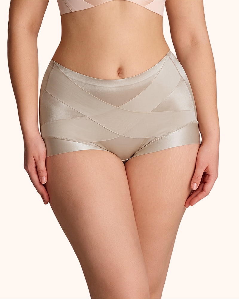 Silky High-Waisted Cross Front Tummy Control Shaping Panties
