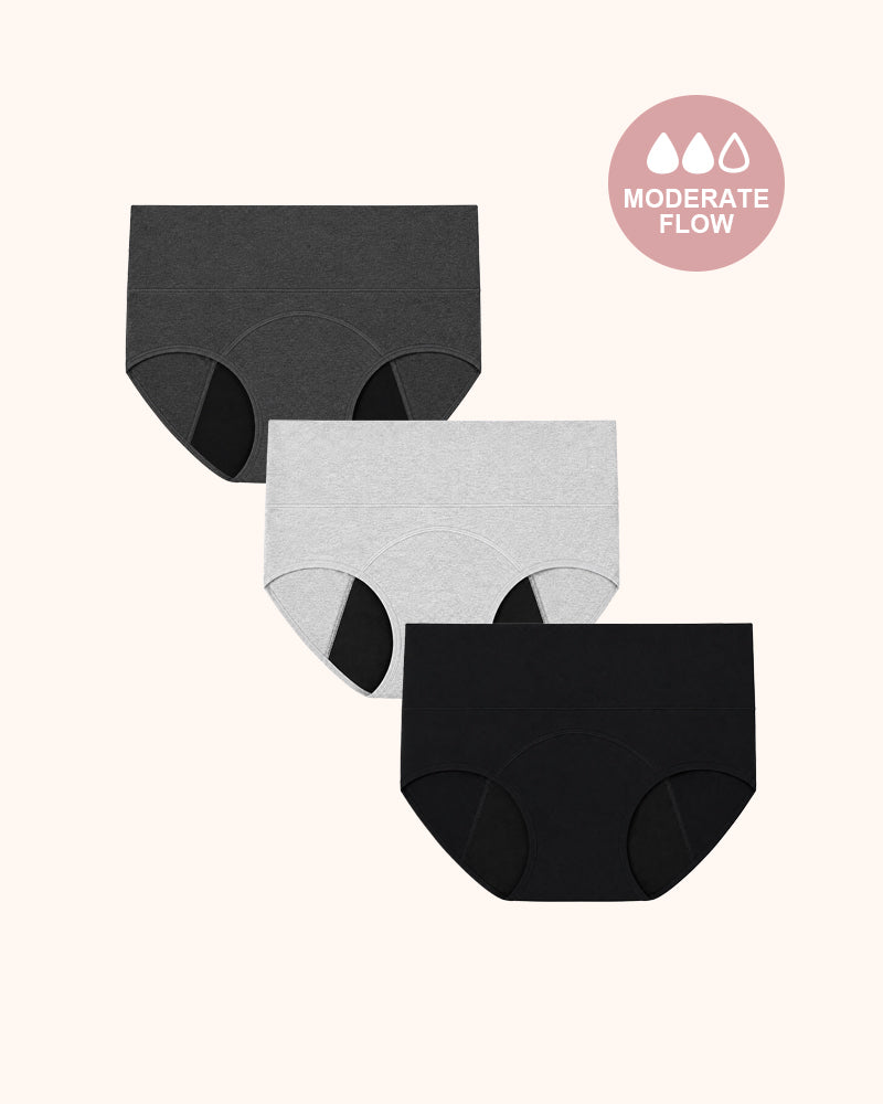 Leakproof High Waisted Menstrual Cotton Panties 3 Pack