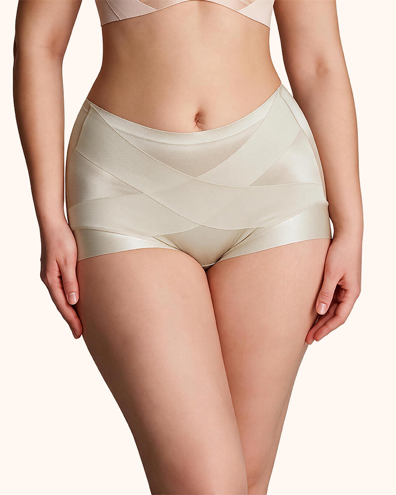 Silky High-Waisted Cross Front Tummy Control Shaping Panties