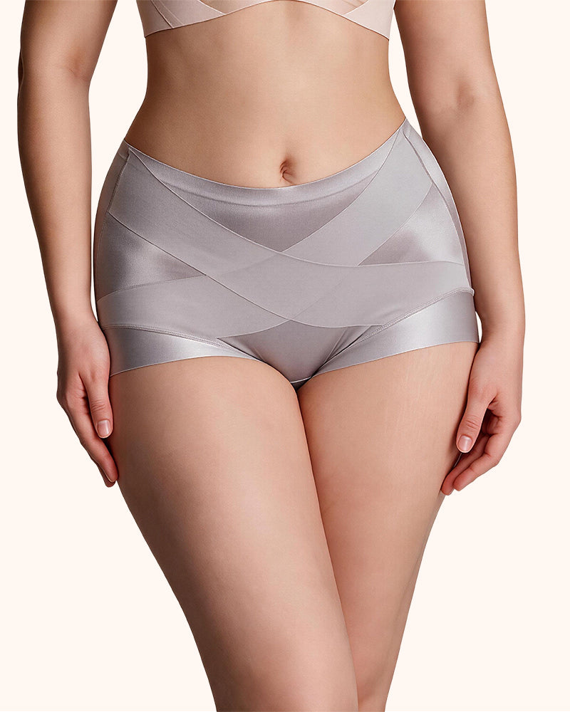 Silky High-Waisted Cross Front Tummy Control Shaping Panties
