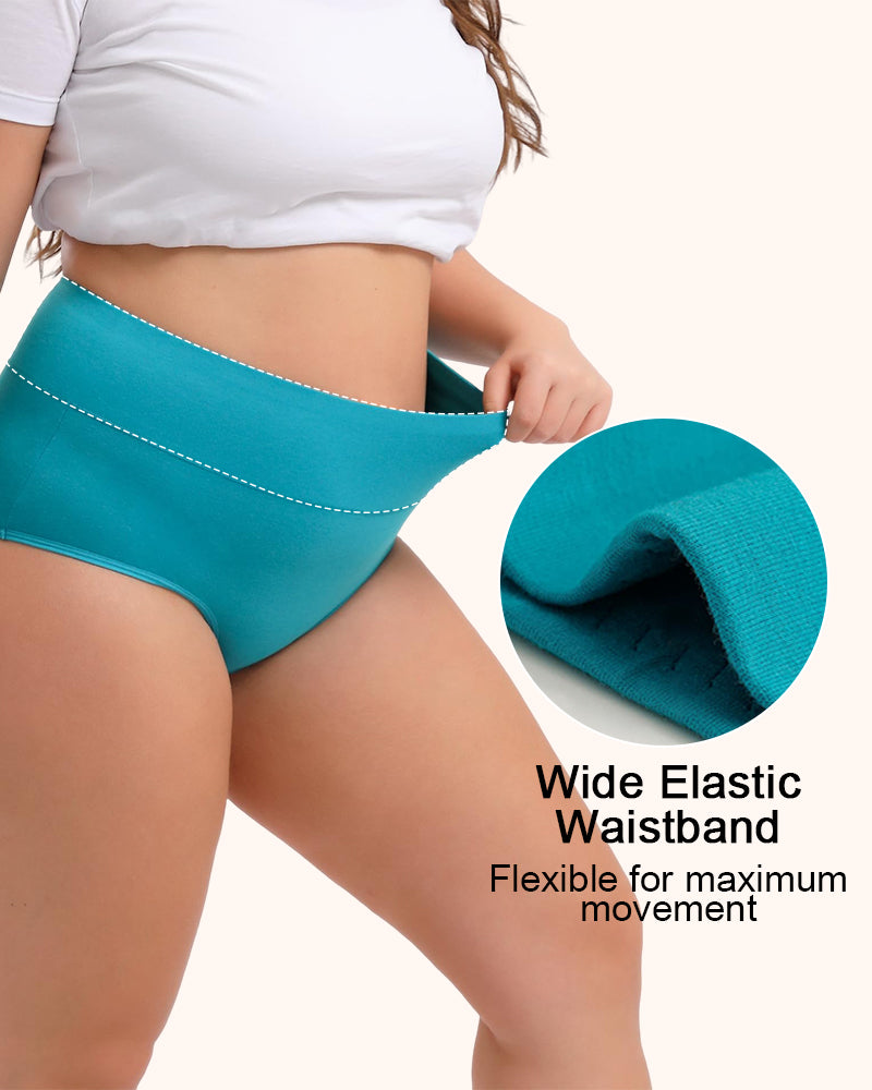 Bragas de algodón de talle alto talla grande para mujer, paquete de 4