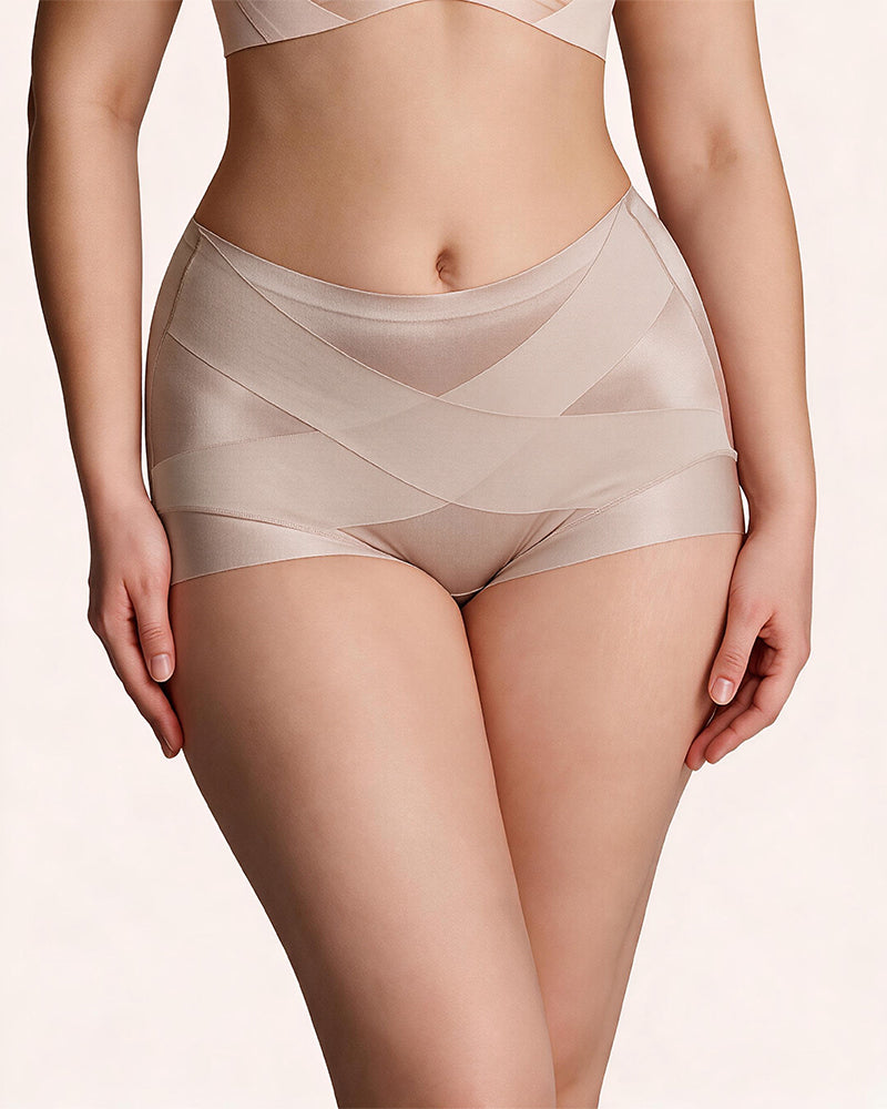 Silky High-Waisted Cross Front Tummy Control Shaping Panties