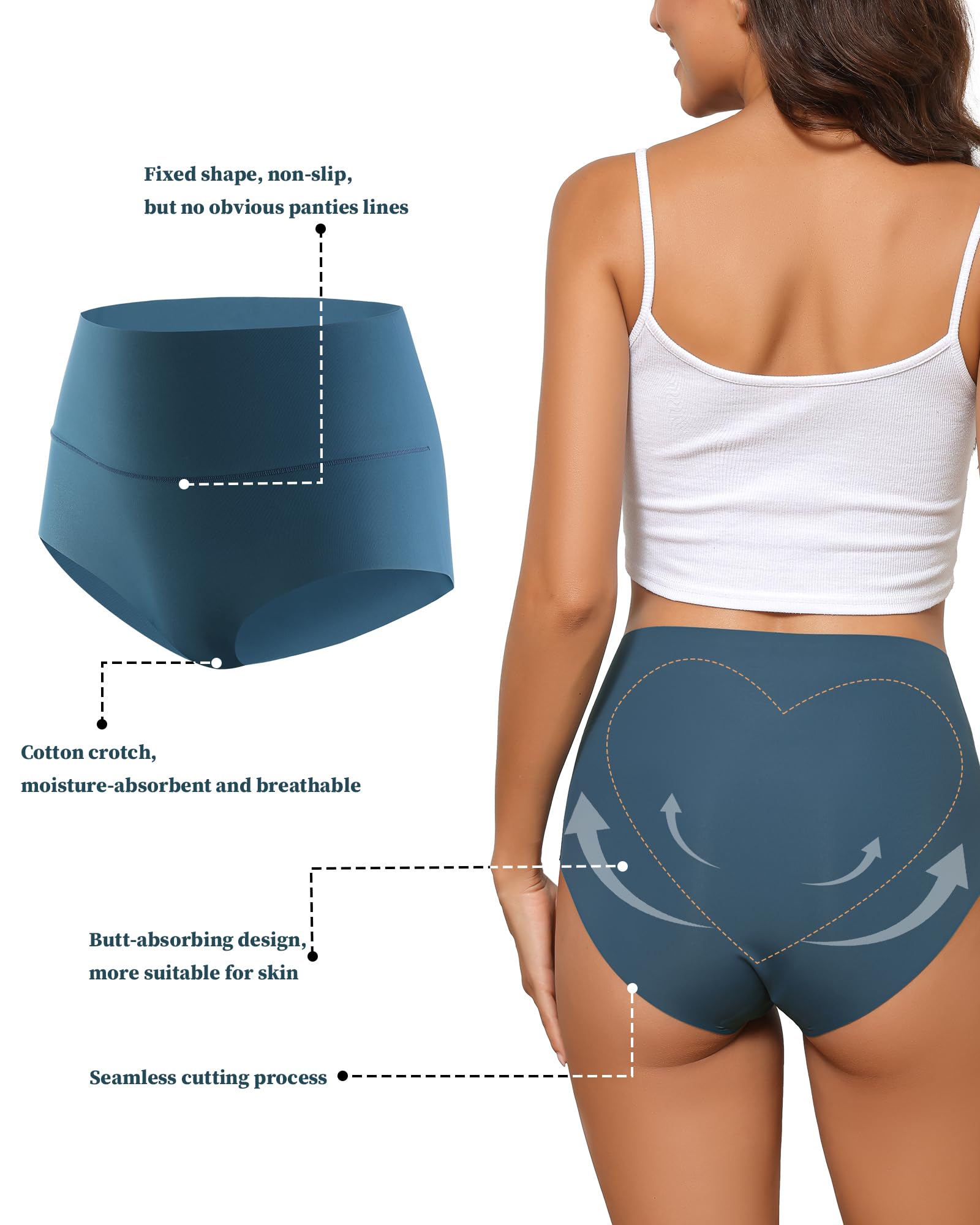 LilySure High Waist Seamless Underwear Full Coverage（5 pack)