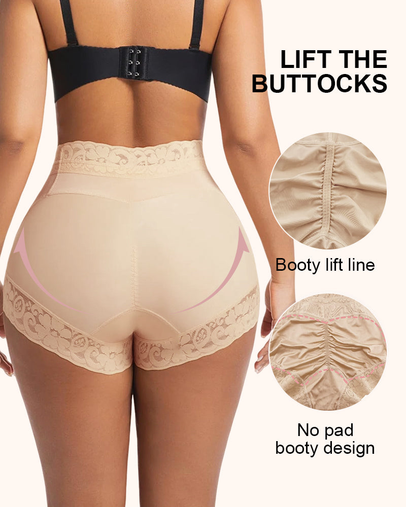 Shorts moldeadores cómodos de encaje con control de abdomen y realce de glúteos