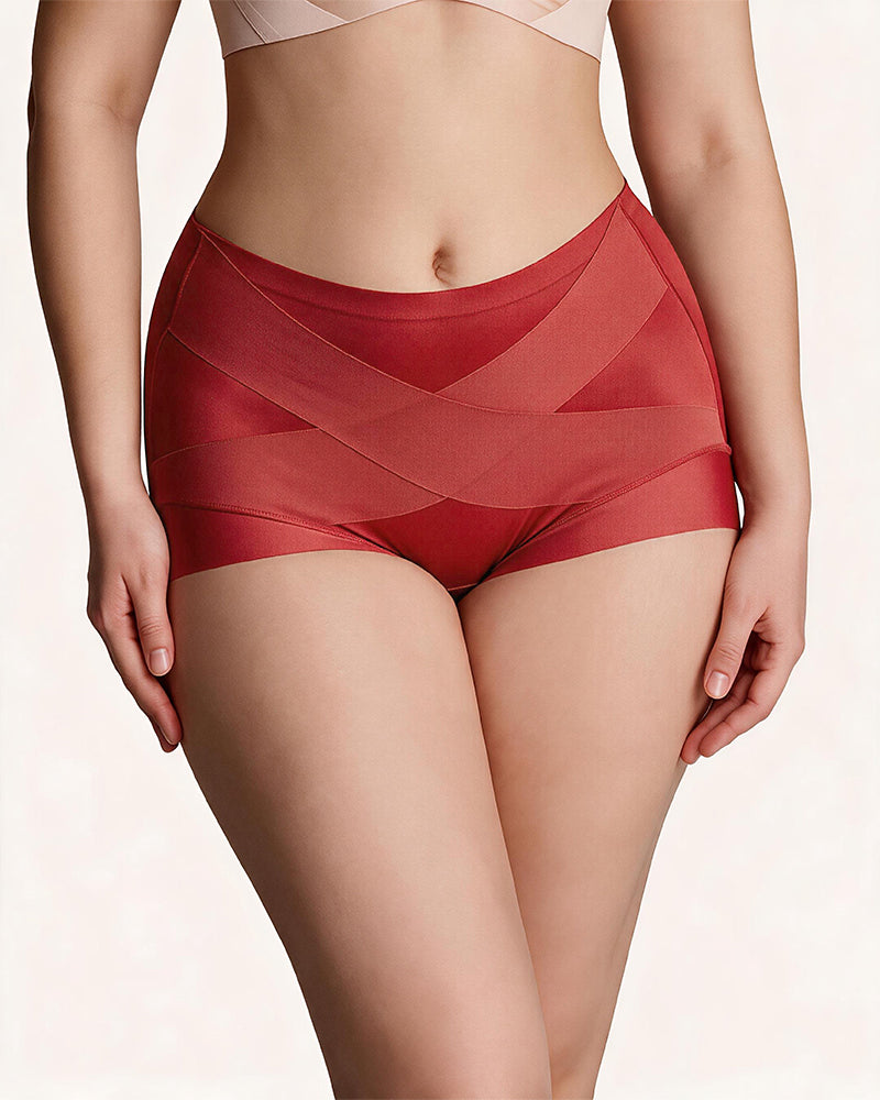 Silky High-Waisted Cross Front Tummy Control Shaping Panties