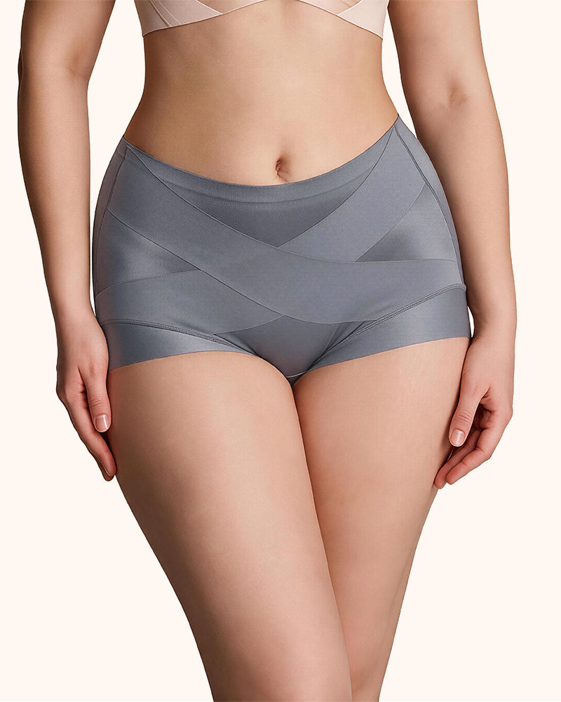 Silky High-Waisted Cross Front Tummy Control Shaping Panties