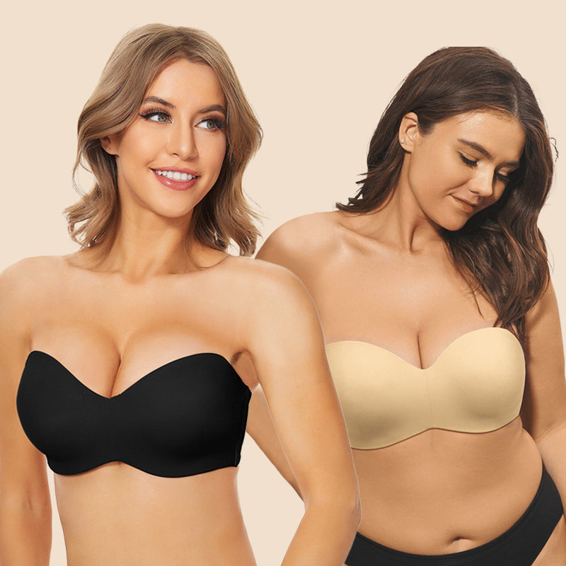 Full Support Non-Slip Convertible Bandeau Bra - Black+Nude