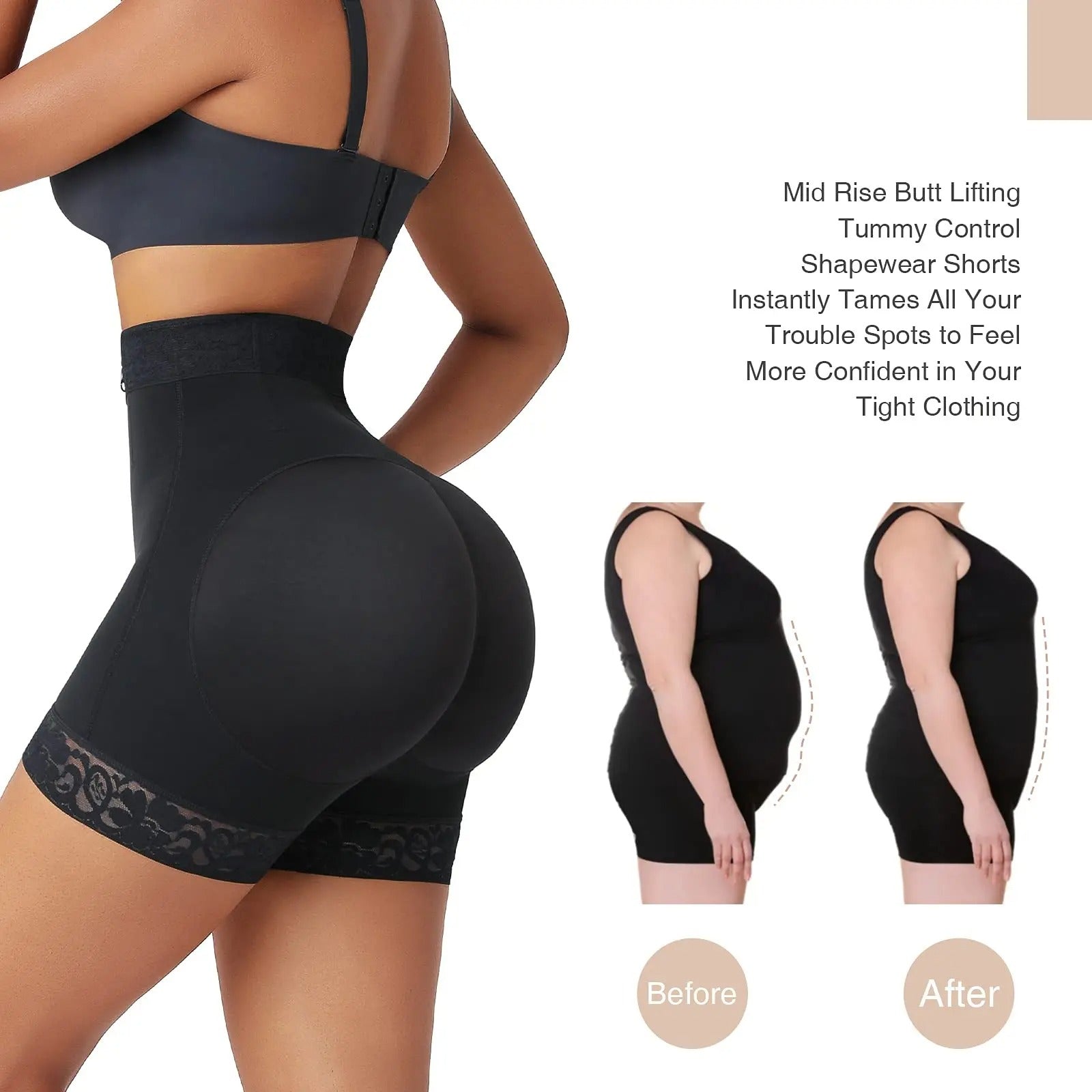 LilySure® Lace Steel Boned Butt Enhancer Shorts