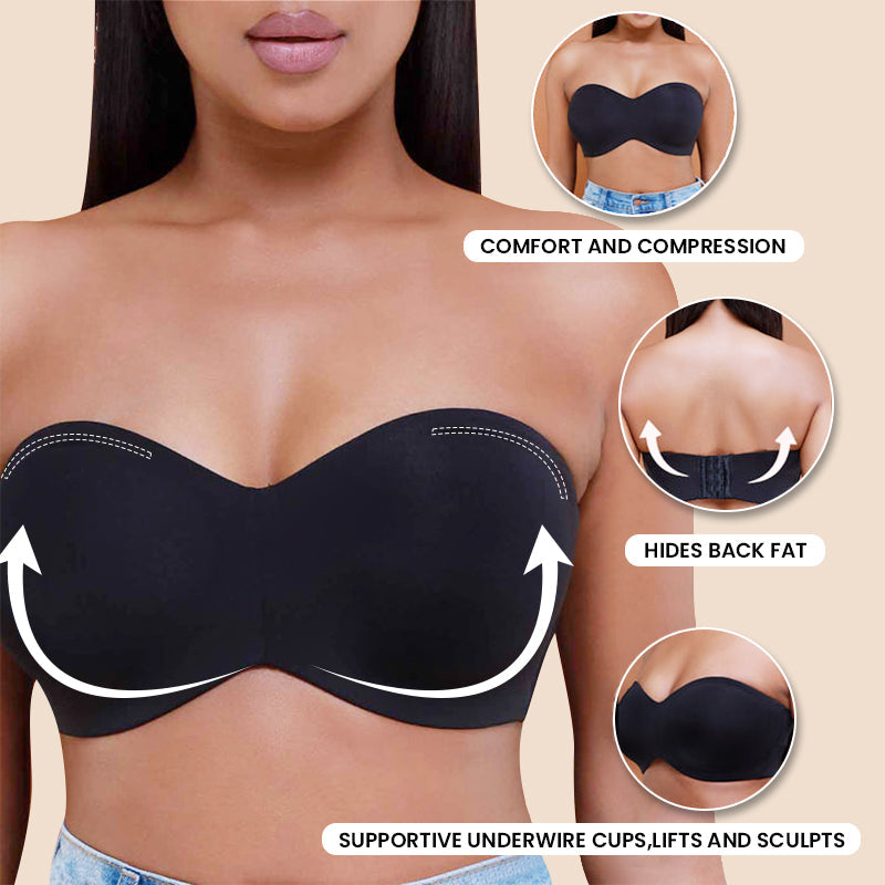 Full Support Non-Slip Convertible Bandeau Bra -Nude