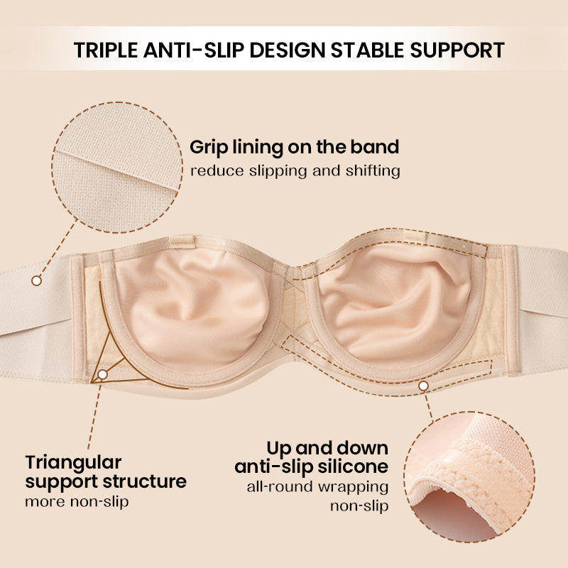 Full Support Non-Slip Convertible Bandeau Bra -Nude