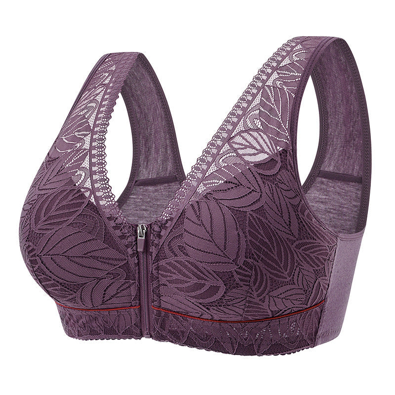 Lilysure®Nature Cotton Wireless Zipper Front Button Bra